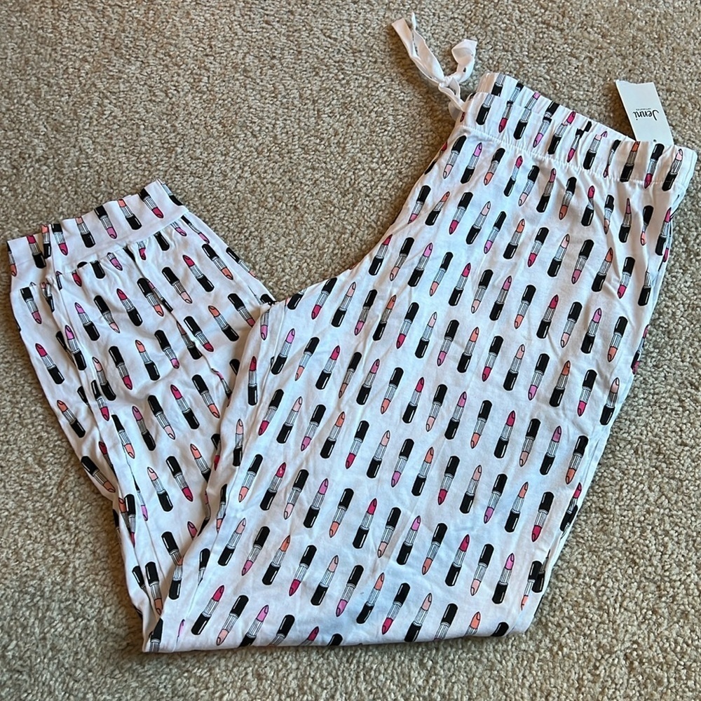 Jenni Intimates Pajama pants lipstick make up white pink black size large